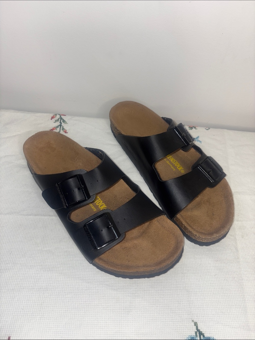 Birkenstock Arizona Black Leather Two Strap Sandals EU 42 Regular Width